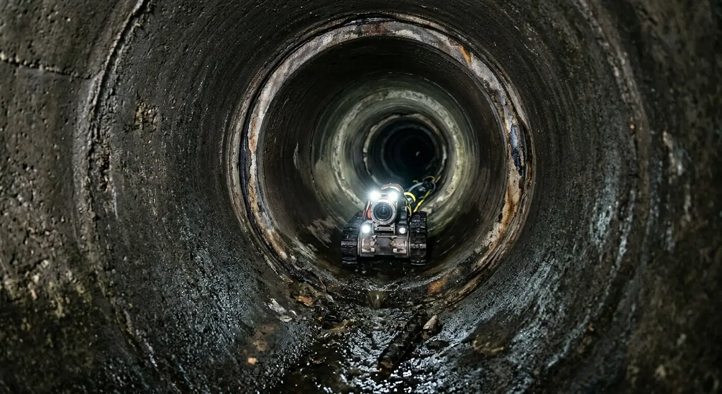 Robotic sewer camera inspecting pipe interior for Sewer Line Repair in Handy