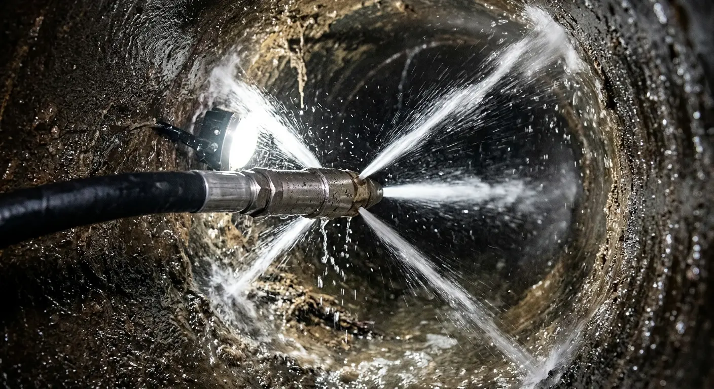 High-pressure hydro jetting nozzle cleaning sewer pipe for Emergency Drain Service in Handy